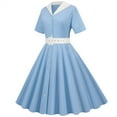 thumbnail image 1 of Bigersell Homecoming Dresses Summer Female Button-Donw Short Sleeve Knee Length Cocktail Dress Style D-76 Ladies Wear To Work Dresses Regular Summer Dresses , Blue S, 1 of 8