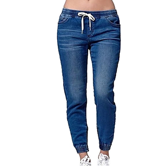 Bigersell Jeans Women Plus Size Jeans Clearance Black Jeans Ladies Slim Boot Cut Denim Pants Button Closure Washed Ripped Jeans Female Fitted Mid Waist Long Pants Style J-161 Dark Blue L