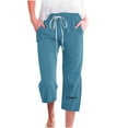 thumbnail image 1 of Bigersell Khaki Capris for Women Capris Pants for Women Casual Summer Cotton Linen 3/4 Pants Wide Leg Capris Lightweight Baggy Cropped Trousers Blue l, 1 of 4