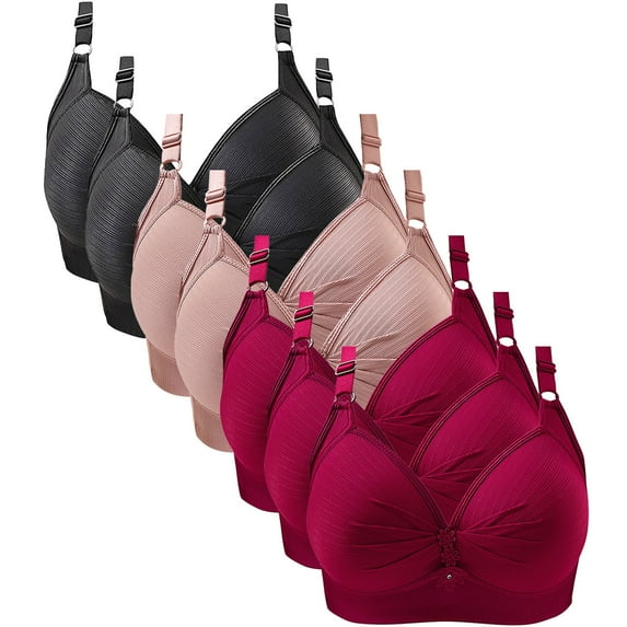 Bigersell Lace Bra New 7pc Woman's Solid Color Comfortable Underwear Daily Bra Without Underwire Gathering Bras Nursing Bra Style F-1151 Wine 42/95