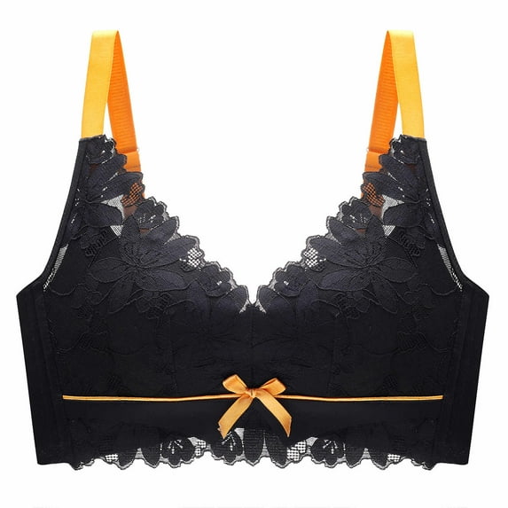 Bigersell Lace Bra and Panty Set Ladies Comfortable Breathable No Underwire Lace Push-Up Adjustment Lift Bra Woman Underwear Women's Plus Size Cotton Bra, Style 6544, Black 36B