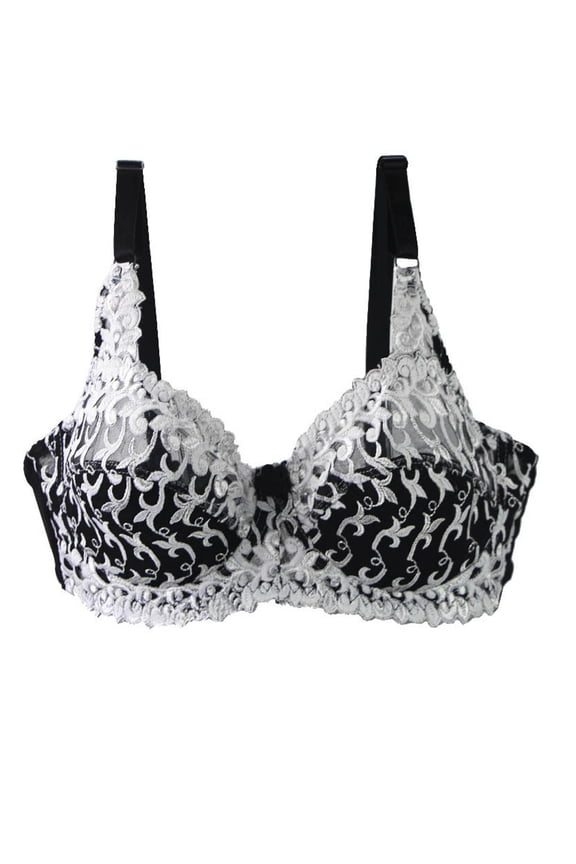 Lace Bra Women Fashion Bowknot Printed Comfortable Hollow Out Bra Underwear No Underwire Women's Plus Size Strapless Bra for Big Busted Female, Style 4600, White 34D