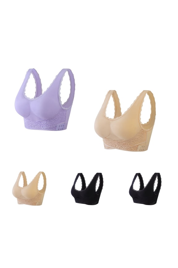 Lace Bralette 5pc V-Neck Wire-Free Bra Support Women Bralette Bra T-Shirt Bra Style R-202 Basic Bra Strap Nylon Full-Coverage Bra Feature Everyday Bras Underwear Black S