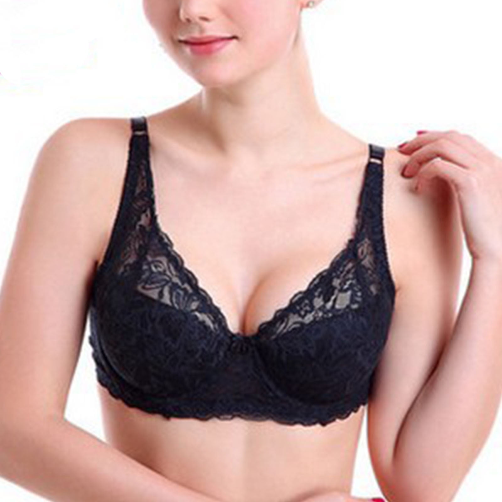 Bigersell Lace Bras for Older Women Push up Bra No Underwire Female Floral  Lace V-Neck Comfort Soft T-Shirt Bras Wireless Bralette Padded Bra Style-D15,  Wire-Free Everyday Bras Y-1-Black 38B 
