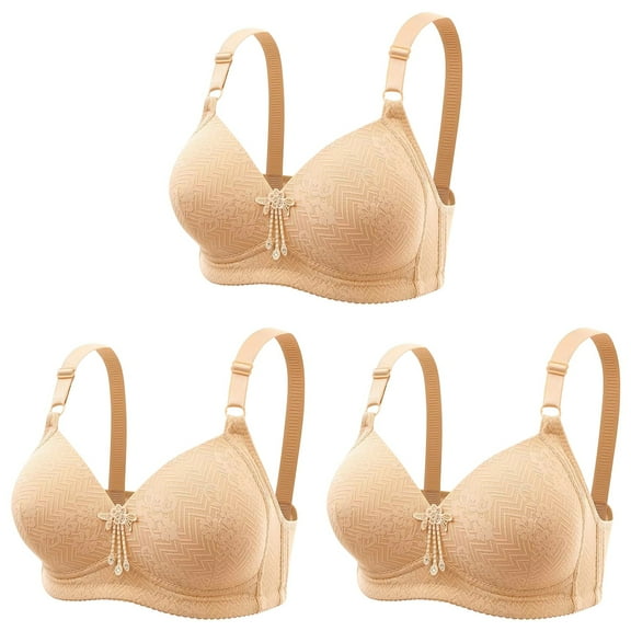 Bigersell Lace Bras Pack Discouts 3pc Women's Comfortable Breathable Plus Size Bra with Side Folding Beautiful Back Bra Shoulder Straps pullover Bra Style F-121 Beige XL