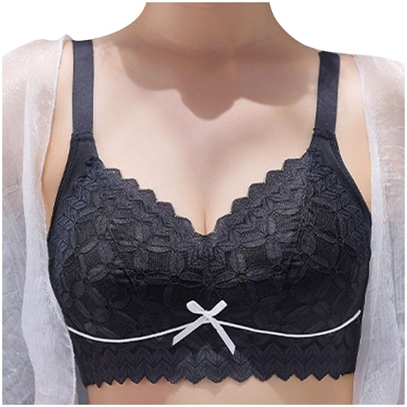 Bigersell Lace Bras Upgrade Comfortable Without Underwire Bra Training Bra Style F-1005 Black L