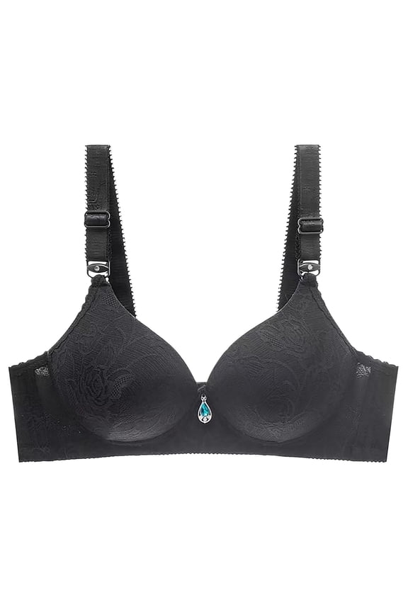 Lace Bras for Women Push up Bra No Underwire Hook and Eye Closure Wireless Bra Comfort Soft T-Shirt Bras Ladies Padded Bralette Everyday Bras Q-2-Black 34