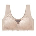 thumbnail image 1 of Bigersell Lace Bras for Plus Size Women Front Closure Wireless Bras Back-Smoothing Comfort Strap V-Neck Push up Padded Bralette Beige L, 1 of 2