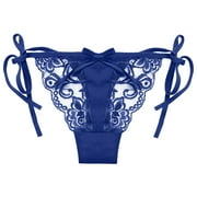 Bigersell Lace G-String Thong Panties Lingerie Briefs Underwear Side Tie Bikini Panties for Women Mesh Floral Lace Bikini Panties Women s Underpants Blue One Size