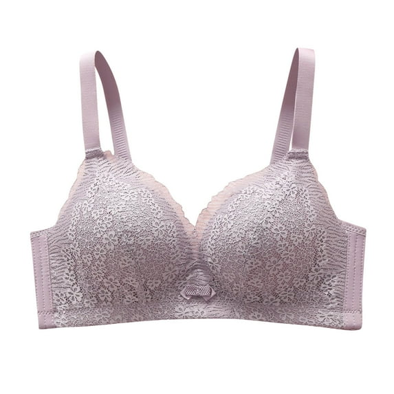 Bigersell Ladies Bras, Women Lace V-Neck Full-Coverage Wireless Bras Back Hook and Eye Closure Push up Bras Padded Bralette Purple S