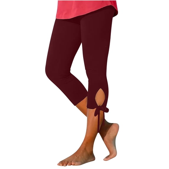 Bigersell Ladies Capris Women's Summer High Waisted Solid Color Capris Matching Slim Fitting Yoga Gym Pants Wine 3xl