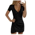 thumbnail image 1 of Bigersell Ladies Dresses Clearance Female V-Neck Short Sleeve Mini Wrap Dress Style D-147 Boho Dresses Ladies Plus Size Summer Dresses , Black S, 1 of 7