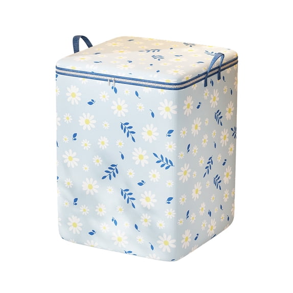 Bigersell Large Capacity Clothes Storage Bag Organizer Floral Print Clothing Storage Containers Zipper Closure Rectangular Moving Bags with Handle Storage Bag for for Bedding, Blanket Blue 180L