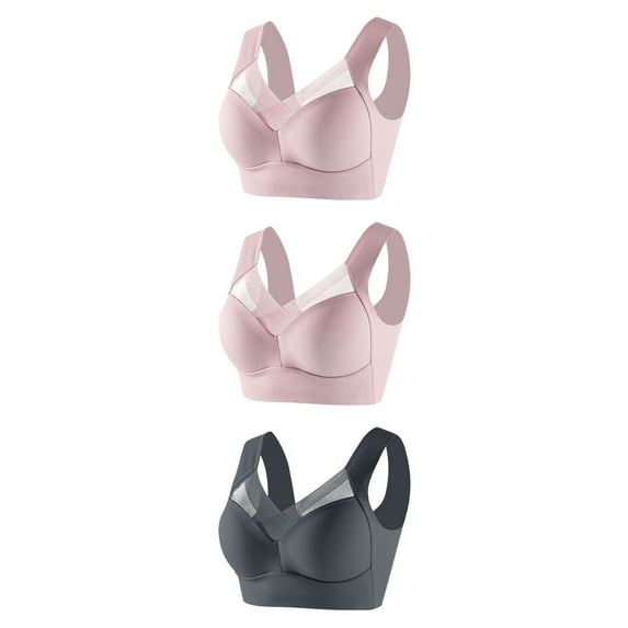 Bigersell Light Padded Bras Pack for Women New 3pc Women Without Underwire Underwear Thin Lace Solid Color Push-Up Adjustment Bra T-Shirt Bra Style F-477 Gray 3XL