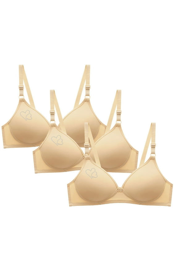 Light Padded Bras Pack for Women On Sale 3pcs Women's Bra Soild Wire Underwear Bra Everyday Small Cup Underwear Training Bra Style F-753 Beige L