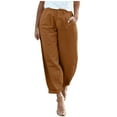thumbnail image 1 of Bigersell Linen Pants Women Capris Women Straight Leg Crop Pants Ladies Casual Long Loose Pant 3/4 Pants Wide Lightweight Baggy Cropped Trousers Coffee m, 1 of 6