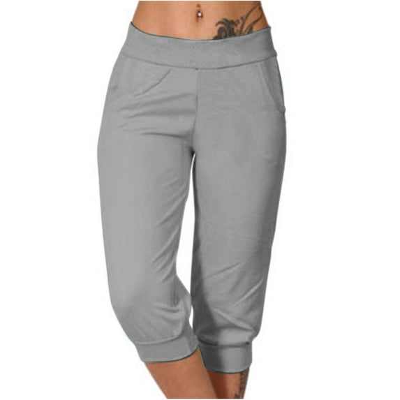 Bigersell Linen Pants Women Capris Women's Yoga Pants Gradient Loose Soft Drawstring Workout Pants Outdoor Sports Casual Pants with Pockets Gray xxl