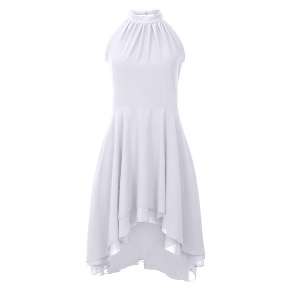 Bigersell Long Dresses for Women Casual Women's Summer Fashion Round Neck Sleeveless Chiffon Double Layer Ruffles Pencil Dress Women Boho Dress Style 5585, Female Ankle-Length Dresses White S