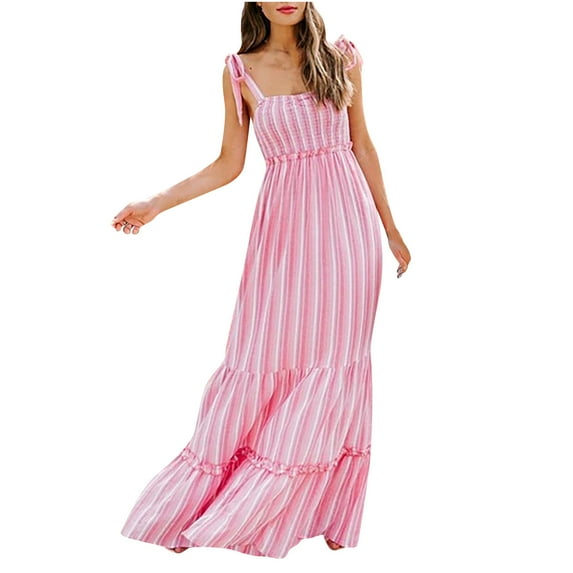 Bigersell Long Dresses for Women Fashion Women Summer Casual Print Caims Sleeveless Loose Long Dress Big & Tall Faux-Wrap Dress Style 23246, Female Above Knee Dresses M
