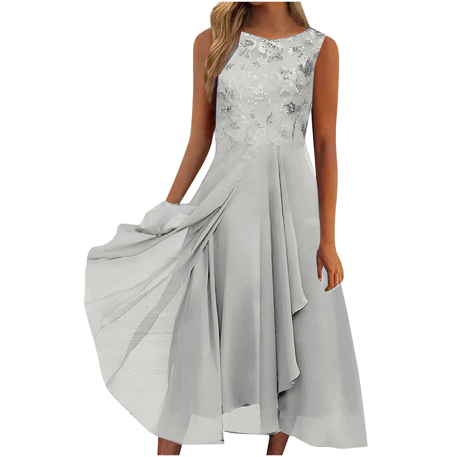 Bigersell Long Dresses for Women Summer Round Neck Sleeveless Wedding ...