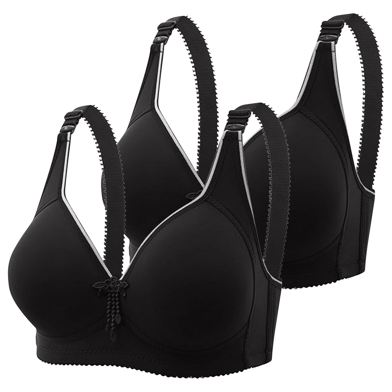 Bigersell Long Line Bras Women Clearance 2pc Comfy Bras Sets V-Neck T-Shirt  Bra Style B-82 Hook and Loop Bra Closure Back-Smoothing Wire-Free Bra Pack  Black L 