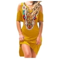 thumbnail image 1 of Bigersell Long Maxi Dresses for Women Lady Casual Short Sleeve V-Neck Dew shoulder Floral Print A-Line Dresses Bridal Dresses for Guest Women Fit & Flare Dresses, Style 17265, Yellow S, 1 of 2