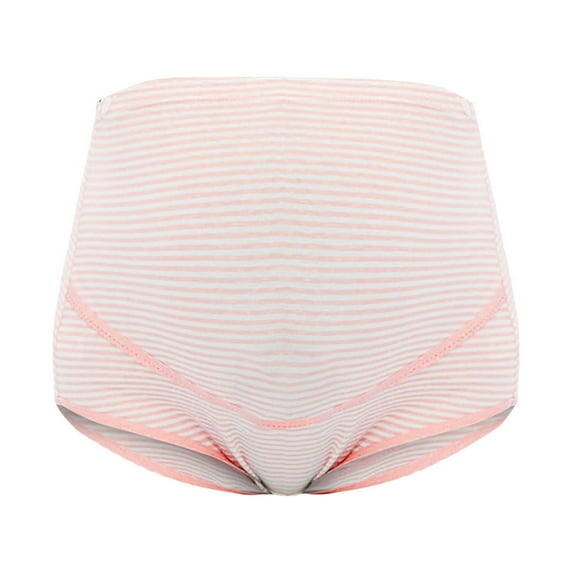 Bigersell Maternity Underwear Women Soft Cotton High Waist Breathable Striped Print Briefs Plus Size Belly Support Pregnancy Panties Pink L