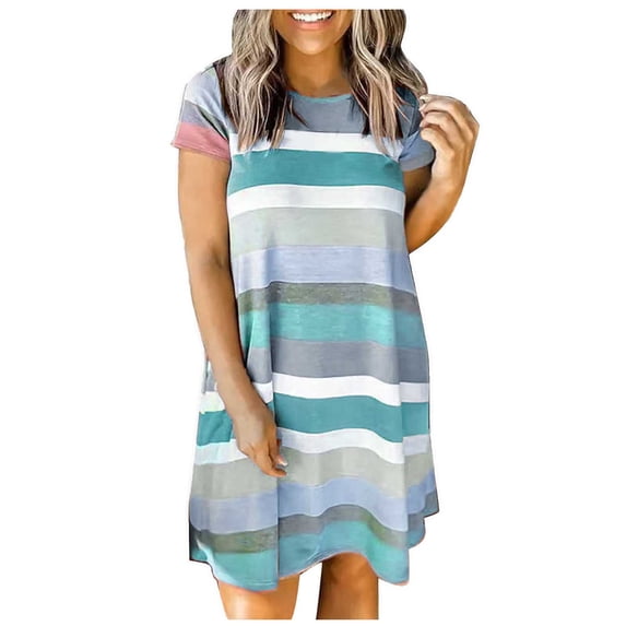 Bigersell Maxi Dresses for Women Short Sleeve Casual Summer Pocket Sleeveless Lace Print V-Neck Dress Beach Dresses for Female 2022 Women Sweater Dresses, Style 24921, Light Blue S