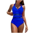 thumbnail image 1 of Bigersell Mesh One-Piece Swimsuits for Women 1 Piece Halter Bathing Suits Trendy Womens 2025 New One-Piece Swim Suits Retro Ruched Push up Padded Beach Vacations Swimwear, Style SW-2, Blue, L, 1 of 7