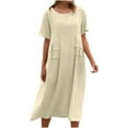 thumbnail image 1 of Bigersell Midi Dresses Women Summer Female Crew Neck Short Sleeve Midi T-Shirt Dress Style D-121 Ladies Plus Size Dresses Plus Size Summer Dresses , Khaki M, 1 of 8