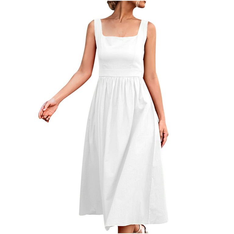 Womens Dresses Solid Sleeveless Fit and Flare Dress