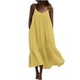 thumbnail image 1 of Bigersell Mini Dresses for Women Summer Maxi Short Sleeve Dress Casual Boho Sleeveless Spaghetti Strap Smocked Tiered Long Beach Sun Dresses Women Sweater Dresses, Style 23607, Yellow S, 1 of 7