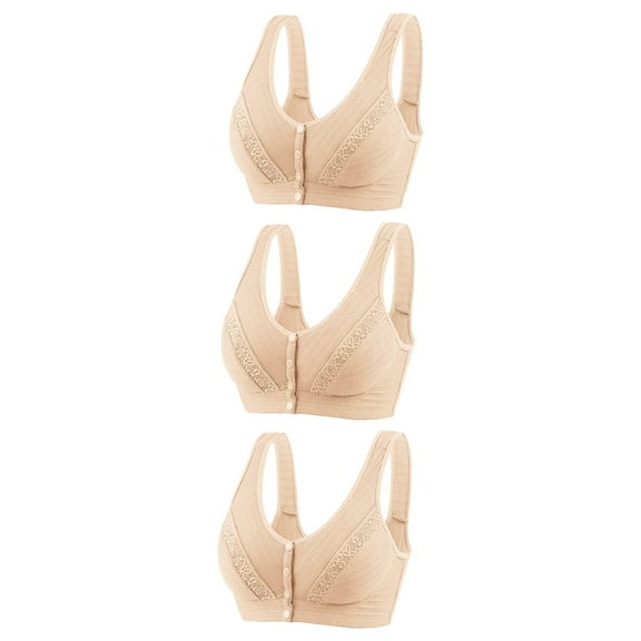 Bigersell Modern/Fitted Bra 3pc Front Snap Closure V-Neck Wire-Free Bra Support Women Halter Bra Nursing Bra Style R-126 Basic Bra Strap Nylon Pullover Bra Feature Everyday Bras Underwear Khaki XXL