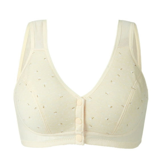 Bigersell Molded Bra Women Adjustment Sports Front Closure Elastic Breathable Lace Trim Bra Tall Size Padded Bra, Style 720, Beige 38B