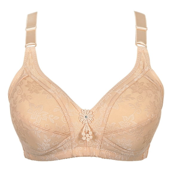 Bigersell Molded Bra Women Fashion Printed Bra Wire Free Underwear 1 Piece Bra Everyday Underwear Women Size Padded Bra, Style 2205, Beige 44B