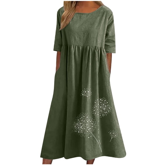 Bigersell Nightt Dresses for Women Clearance Female Crew Neck Short Sleeve Midi Casual Dress Style D-105 Midi Dress Plus Size Summer Dresses , Army Green XXL