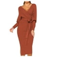 thumbnail image 1 of Bigersell Nightt Dresses for Women Summer Female V-Neck Long Sleeve Midi Wrap Dress Style D-66 Tennis Dress Plus Size Summer Dresses , Coffee XXL, 1 of 7