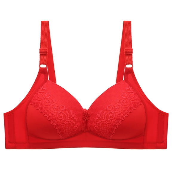 Bigersell No Show Bra Women Solid Color Comfortable Hollow Out Bra Underwear No Underwire Big & Tall Size Bra Sets for Female, Style 8155, Red 42D