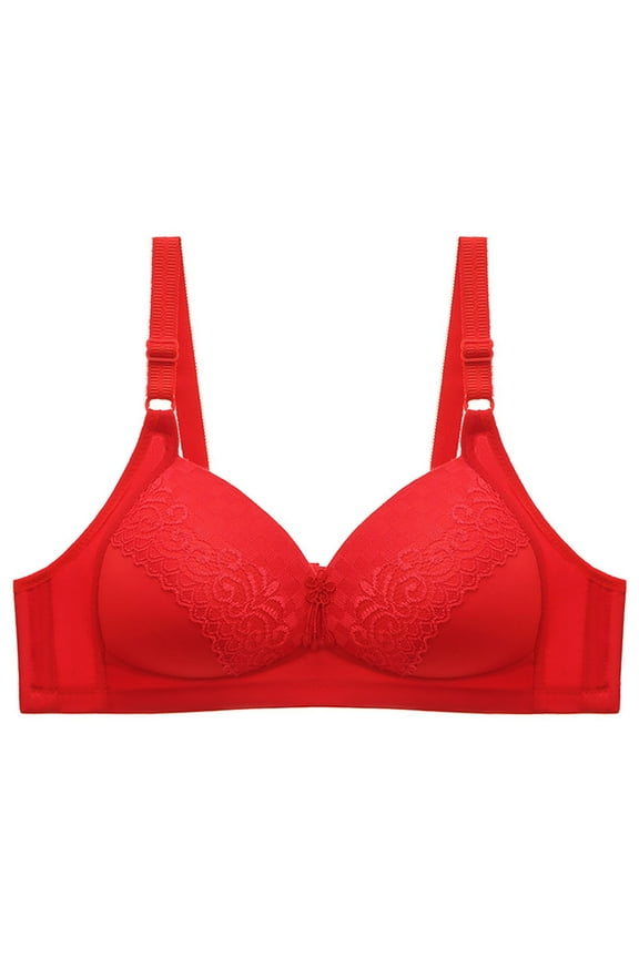 No Show Bra Women Solid Color Comfortable Hollow Out Bra Underwear No Underwire Big & Tall Size Bra Sets for Female, Style 8155, Red 42D