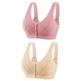 thumbnail image 1 of Bigersell No Underwire Bras for Women 2pc Front Snap Closure V-Neck Wire-Free Bra Support Tube Tops Bra T-Shirt Bra Style R-140 Basic Bra Strap Nylon Back-Smoothing Everyday Bras Underwear Pink L, 1 of 2