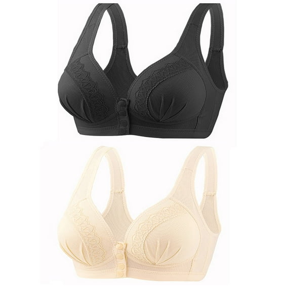 Bigersell No Underwire Bras for Women Deals Cami Bras for Women Wire-Free Bra Style R3630 V-Neck Padded Bras Front Button Bra Closure Women's Plus Size Padded Sports Bras Push up Black M