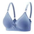 thumbnail image 1 of Bigersell No Underwire Bras for Women Lace V-Neck Push up Wire-Free Bras Ladies Padded Brassiere Hook and Eye Closure Comfortable Everyday Wireless Sports Bras Blue S, 1 of 2
