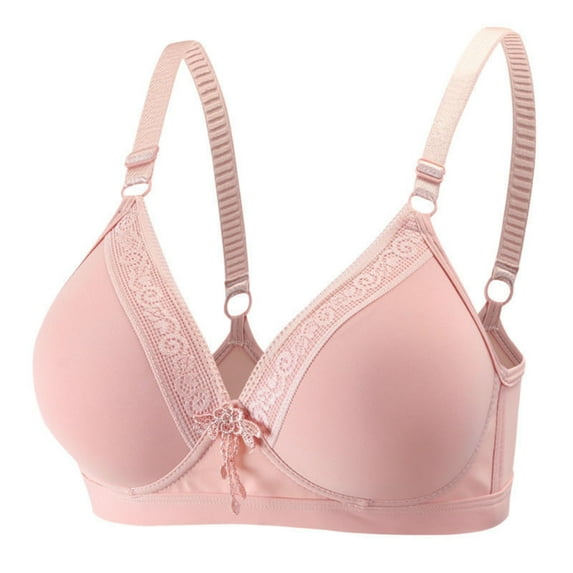 Bigersell No Underwire Bras for Women Lace V-Neck Push up Wire-Free Bras Ladies Padded Brassiere Hook and Eye Closure Comfortable Everyday Wireless Sports Bras Pink S