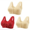 thumbnail image 1 of Bigersell No Underwire Push up Bras Pack for Women On Sale 3pc Front Buckle for Senior Elder Women Underwear Soft Cotton Oversized Tank Tops No Underwire Printed Bra Training Bra Style F-13 Red 4XL, 1 of 5