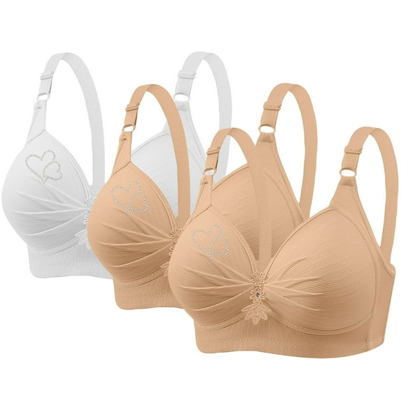 Bigersell Non Padded Bras Pack for Women Upgrade 3pcs Woman's Printing Push up Bras Plus Size Daily Bra Underwear No Underwire Mastectomy Bra Style F-598 White XXL