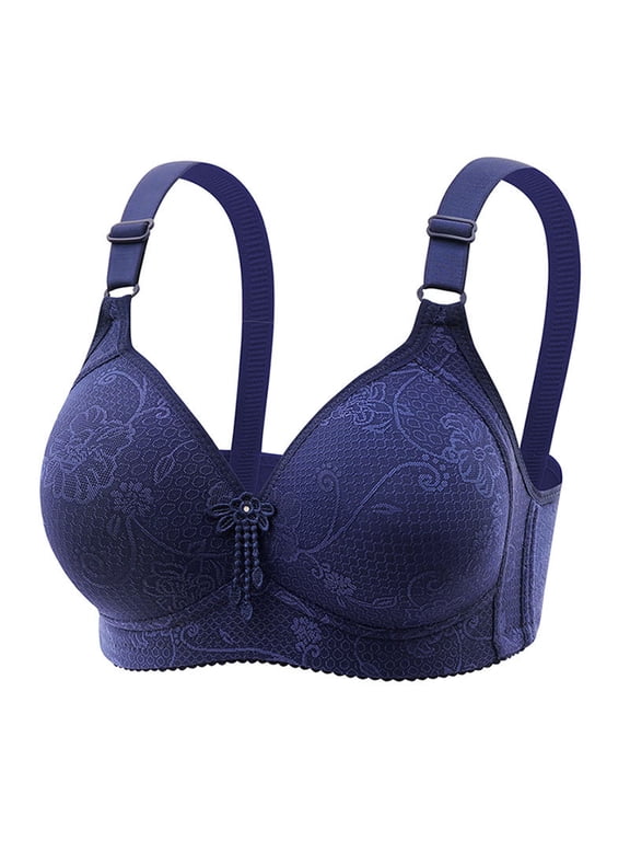 Non Underwire Bras for Women Trendy Women's Bra Soild Wire Underwear Bra Everyday Comfortable Breathable Bra Underwear Padded Bra Style F-614 Dark Blue L