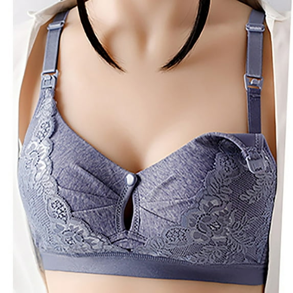 Bigersell Nursing Bras for Breastfeeding Snap Front Bra Closure Women Push-up Bras No Underwire Solid Lace V-Neck Comfy Bra Back Hook and Eye Bra Closure Pregnancy Wireless Bras Blue 40B