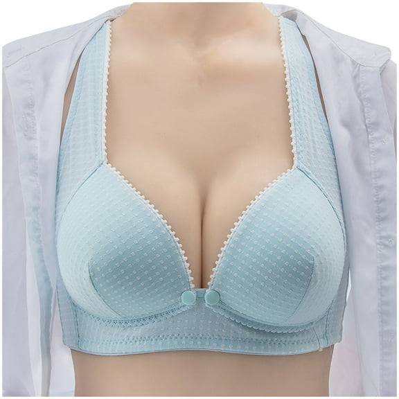 Bigersell Nursing Bras for Breastfeeding V Neck Maternity Bra Women Pregnancy Breastfeeding Bra Padded Bralette Women's Sleep Bra with Extra Extenders Light Blue 42