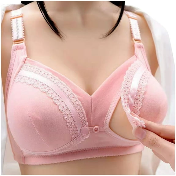 Bigersell Nursing Bras Women Front Snap Closure Nursing Bras for Breastfeeding Pregnancy Sleep Bralette Comfort Maternity Bra V-Neck Lace Full-Coverage Bras Pink-A 40