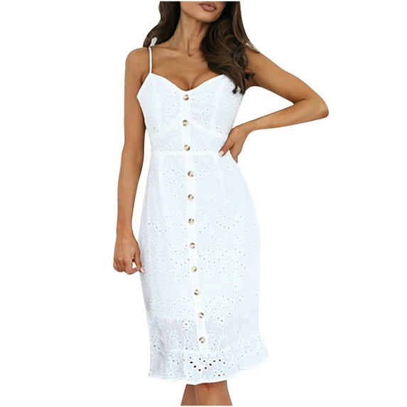 Bigersell Off the Shoulder Dresses for Women Fashion V-Neck Solid Lace Sleeveless Knee Length Sling Dress Plus Midi Dress Style 41523, Female Extra long Dresses White S